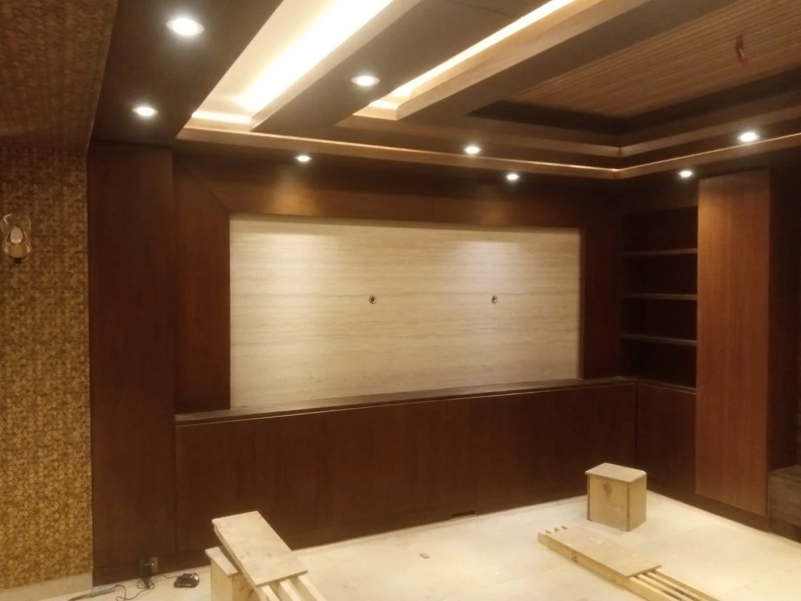 Executive office interior with custom wall panelling and joinery