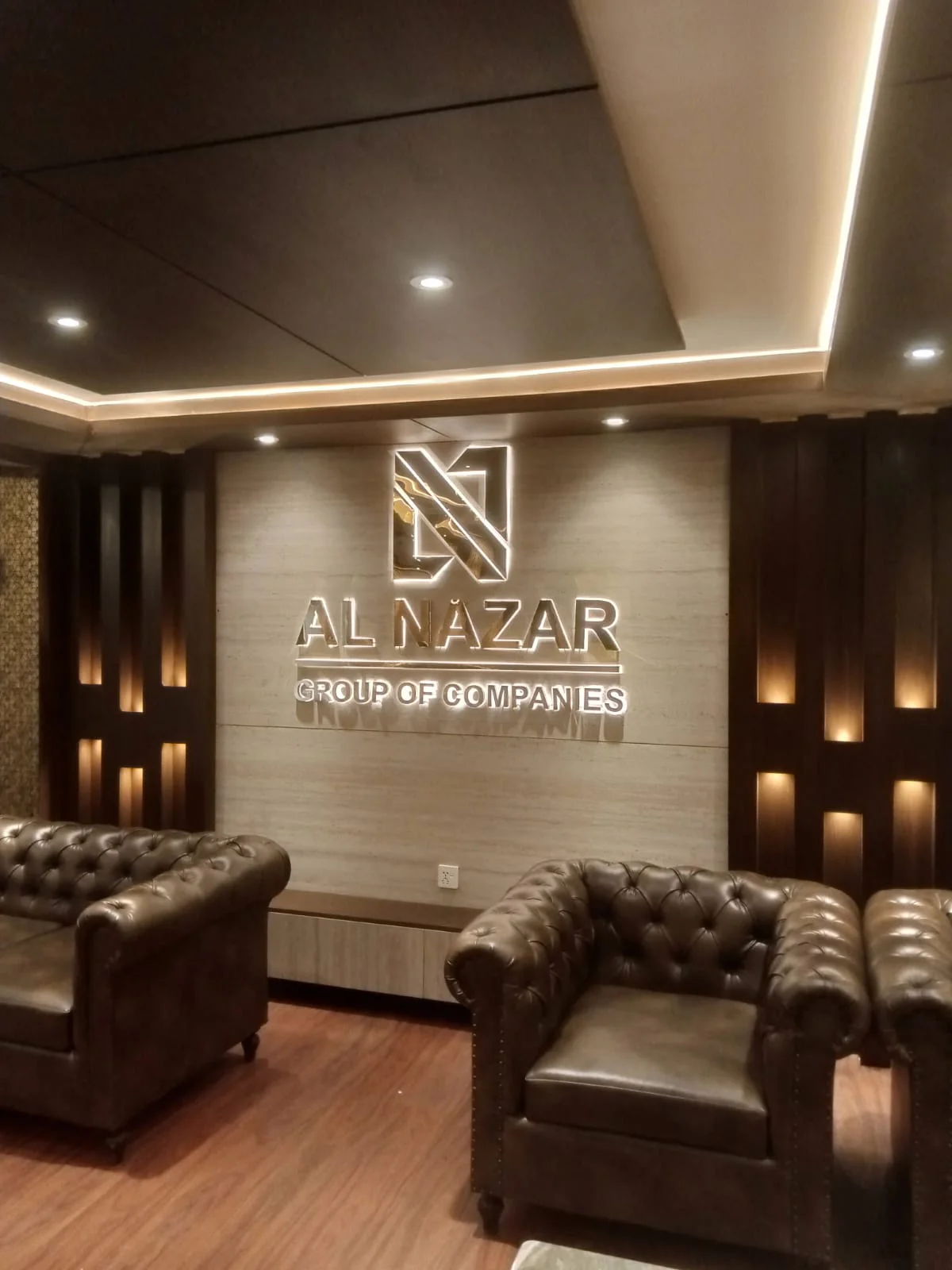 Executive office interior with custom wall panelling and joinery
