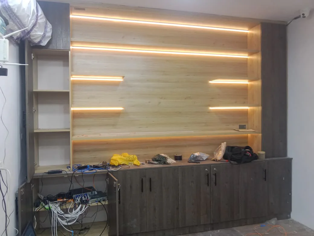 Wooden wall shelving / Rack at cloth shop